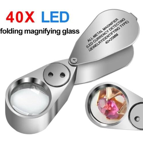 M4YD Full Metal Illuminated Jewellery Magnifier 40X Folding Scientific Document Magnifying Glass Jewellers Lens Eye Loupe