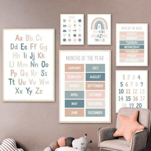 Alphabet Rainbow Numeral Wall Art Canvas Painting Nordic Posters And Educational Prints Wall Pictures Kids Room Nursery Decor