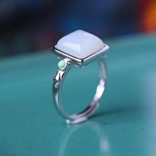 Natural Nephrite jade ring White jade 925 Silver jadeite jade rings jewelry jade natural stone jewelry ring