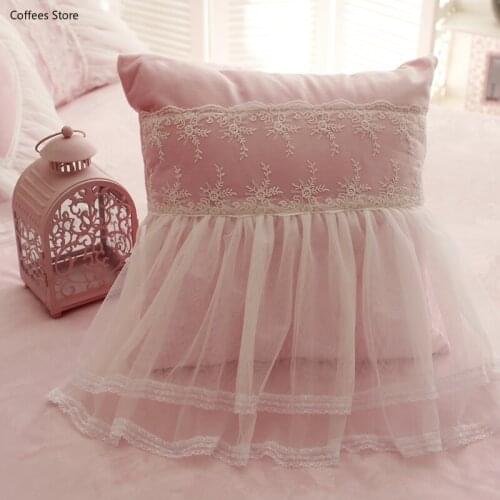 Warm Fleece square cushion wedding decoration bed pillow lace skirt sweet cushions princess bedroom accessory sofa pillows sale