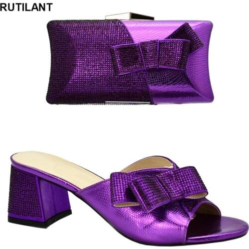 Latest Design African Women Wedding Shoes Decorated with Rhinestone Nigerian Women Party Pumps African Woen Shoes and Bag Set