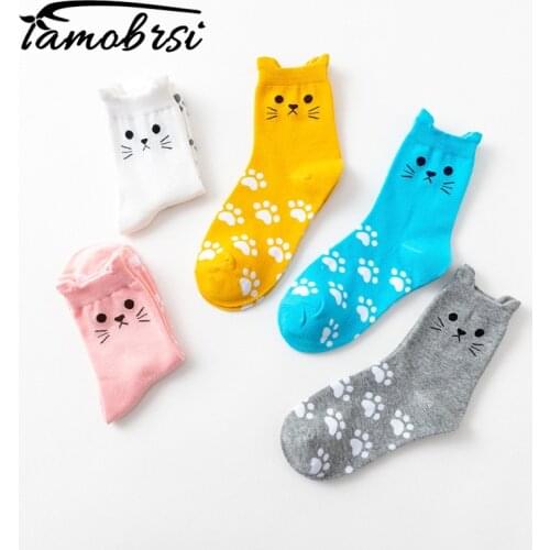 2020 kawaii New College Wind Womens Tube Cute Casual Simple Socks Sweet Cat Paw Women Socks Autumn Winter Cotton Socks Female