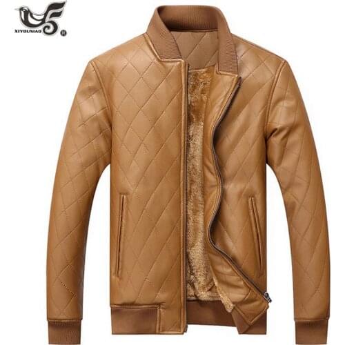New Leather Jacket Men Outerwear Business Motorcycle PU leather coat man Winter Fleece plaid Jacket US size M~XXL