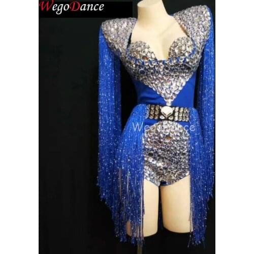New Woman Big Rhinestones Tassel Bodysuit Bra Womens Birthday Celebrate Outfit DJ Women Singer Show Nightclub Costume Clothes
