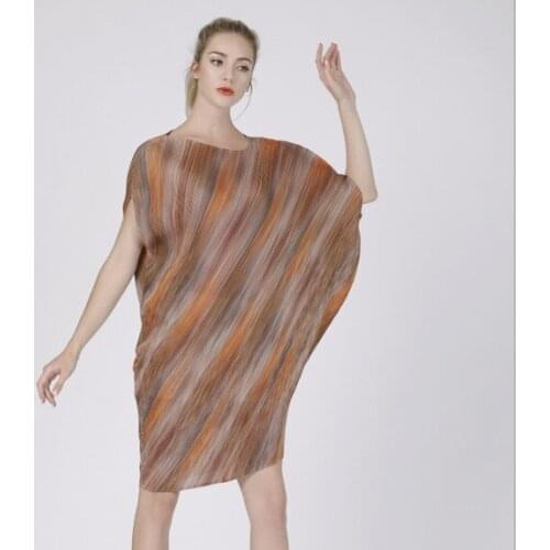 New Striped Folds Big Design Irregular Dress Miyake Pleated Dresses