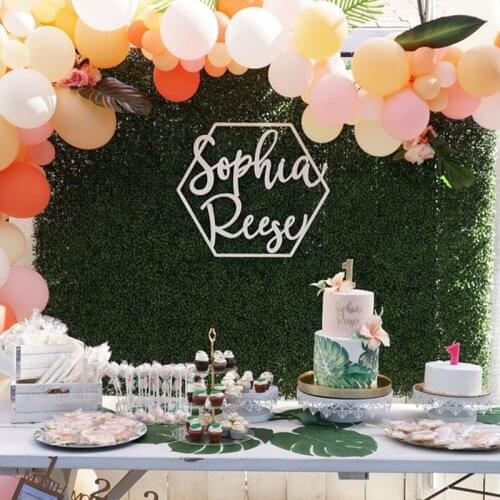 Personalized Large Names Sign, wedding wood sign，Custom Hexagon Name Sign, Wedding Birthday Nursery Backdrop Laser Cut Decor