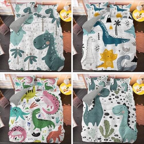Cartoon Dinosaur Bedding Set Twin Queen King Size Animal Printed Duvet Cover + Pillowcase Home Kids Single Bed 2/3pcs Bedclothes
