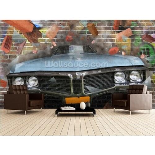 Custom 3D retro wallpaper,Graffiti - Car Smash murals for the living room bedroom kitchen backdrop wall waterproof PVC wallpaper