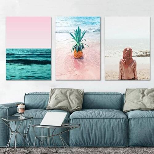 Nordic Poster Painting Pineapple Ocean Canvas Wall art Back Seagull Landscape Poster Canvas Wall Decoration Picture Home Decor