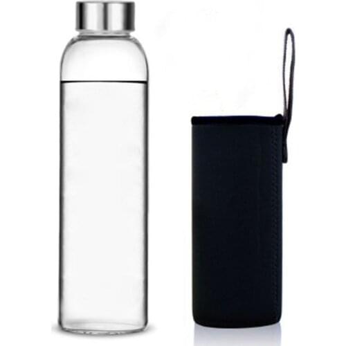 Glass Water Bottle 360ml/420/550ml Sport Bottle with Stainless Steel Lid and Protective Bag BPA Free Travel Drink Bottle