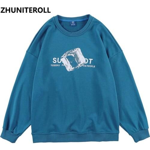 Harajuku 2021 Sweatshirts Ice Letter Print Streetwear Casual Pullover Hoodies Hip Hop Cotton Loose Black Tops Fashion Outwear