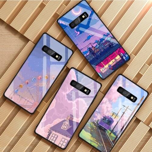 Japanese painting style Tempered Glass Phone Case For Samsung Galaxy S8 S9 S10 S20 PLUS J8 J6 J4 2018 NOTE 8 9 10 Cover Shell