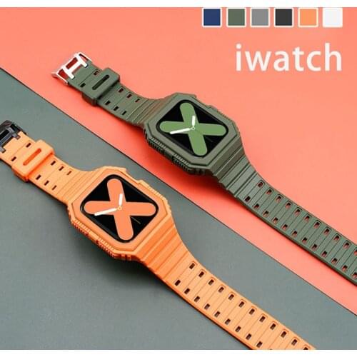 Protective Case Watchband for Apple Watch Strap Iwatch Band 40mm 42mm 44mm 38mm Silicone Bracelet for Apple Watch 6 5 4 3 SE 2