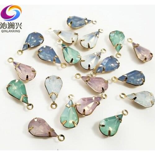 Factory sales 8x13mm 20pcs Fashion High-grade Drop shape claw rhinestones,gold base sew on stone for Diy/jewelry accessory