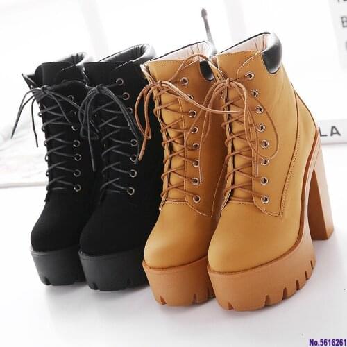 Fashion Spring Autumn Platform Ankle Boots Women Lace Up Thick Heel Platform Boots Ladies Worker Boots Black Big Size rrt5