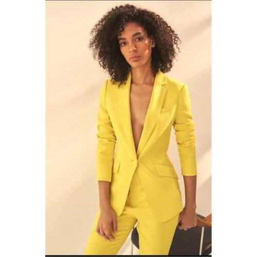 Yellow Women Notch Lapel Jacket+Pants Women Business Suits Women Pantsuit Office Uniform Style Female Trouser Suit Custom Made