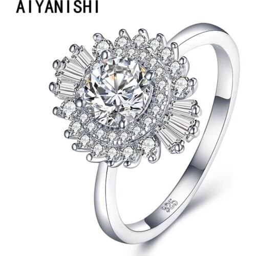 AIYANISHI Sterling Silver 925 Women Rings Halo Flower Zircon Ring For Women Fine Silver Jewelry Engagement Wedding Girl Gifts
