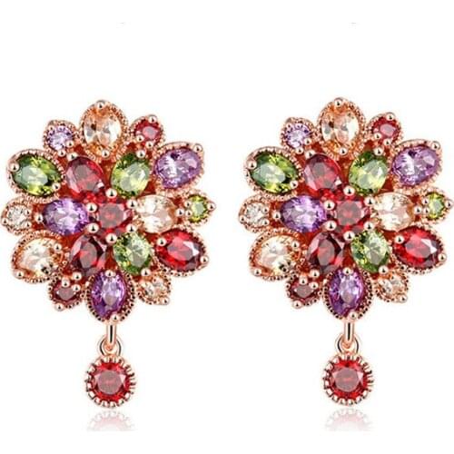 ZSLBS Fashion Flower Drop Earrings For Women Zirconia Crystal Stud Earring Jewelry Pendientes Mujer Boucle Oreille Femme Brincos