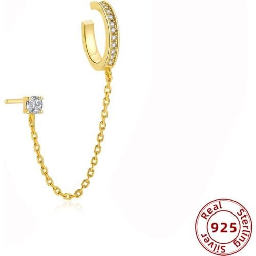 100% 925 Sterling Silver Dainty Chain Piercing Earrings luxury CZ Zircon Ear Cuff No Piercing Link Chain Fine Jewelry 2021 New