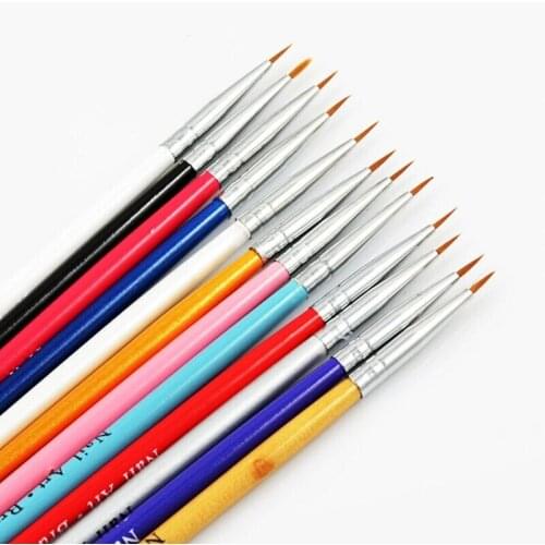 12pcs Tiny Acrylic Nail Art Tips Liner Painting Drawing Colorful Brush Pen Tools