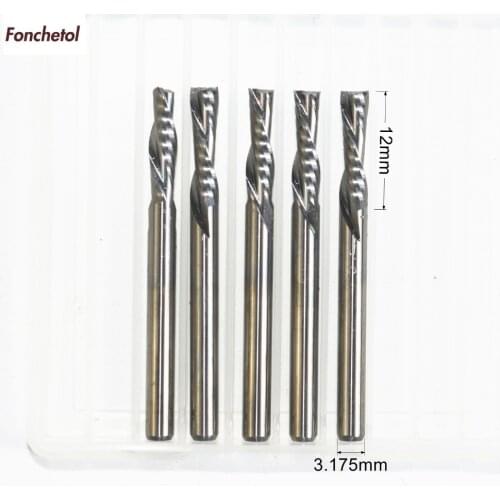 3.175mm*12mm-5pcs,2 flutes down cut milling cutter,woodworking router bit,cnc solid carbide tool,PVC,wood,left spiral end mill