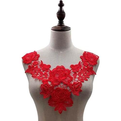 5Pcs White Red Black Floral Lace Fabric Collar For Needlework Embroidery Venise Applique Guipure Craft For DIY Sewing