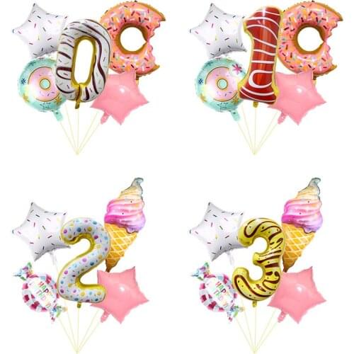 5pcs pack candy donut ice cream ballon 32 inch number balloons birthday party decor kids baby shower Decorations Kids balls