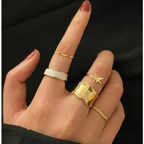 5PCS Gold Geometric Irregular Ring Set Simple Butterfly Rings For Women Bohemian Punk Finger Jewelry Anillos Mujer