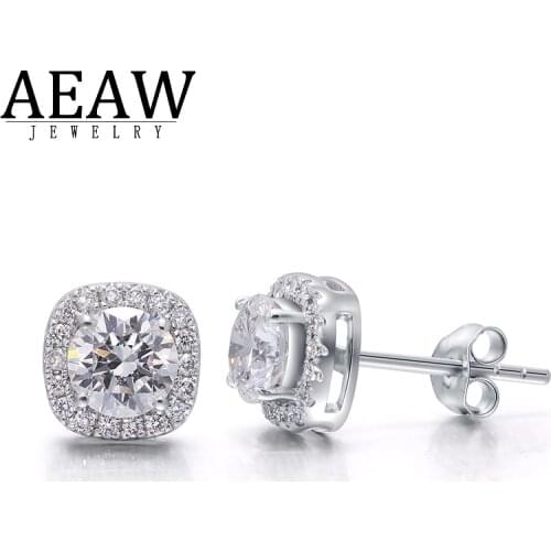 AEAW 14K White Gold 1.0ct DF Cushion Cut 2CTW Moissanite Stud Earring Engagement Wedding for Women