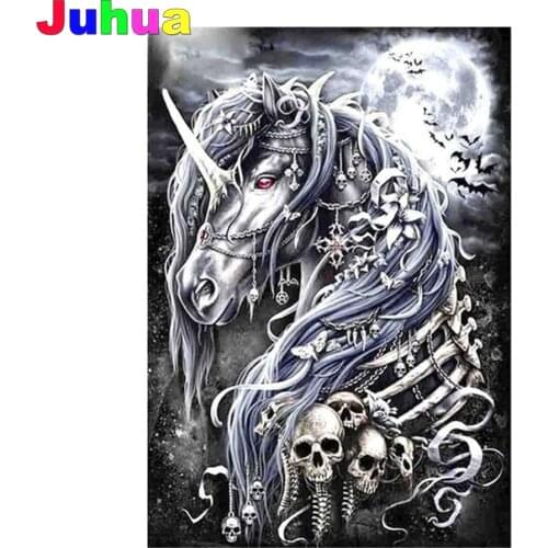Skull unicorn Full drill Diamond Painting Mosaic Needlework Picture mosaic Gothic Skeleton Diamond Embroidery gift Home Decor