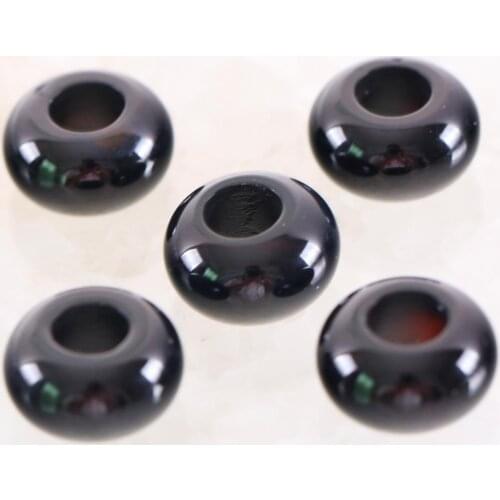 5Pcs Big Hole Beads Natural Stone Black Onyx for Men Women Gem DIY Jewelry Making Earring Necklace Ring 14mm Spacer Bead K1006