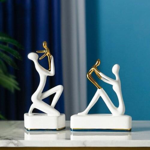 Modern Ceramic Parent-child Character Ornaments Art Home Livingroom Furnishing Crafts Office Coffee Table Figurines Decoration