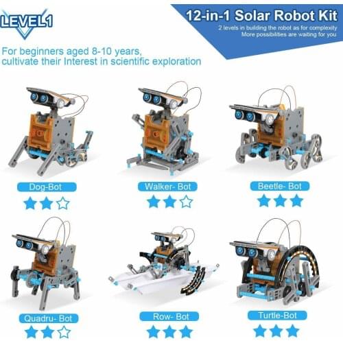 Kids Mindblown STEM 13-in-1 Solar Robot Creation 260 Piece Kit with Working Solar Powered Motorized Engine Gears Novelty Gag Toy