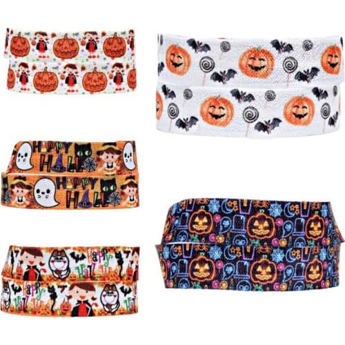 Cute Halloween autumn fall ghost printed fold over elastic
