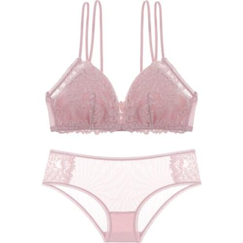 Euramerican new bralette Front Closure sexy women lingerie set floral lace thin sleepwear female underwear Beauty back bra set