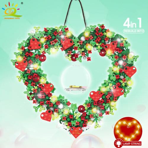 HUIQIBAO 808Pcs City Loving Heart Rose Garland Building Blocks Flowers Creativity Bricks Toys Make Proposal Lovers Gift Girls