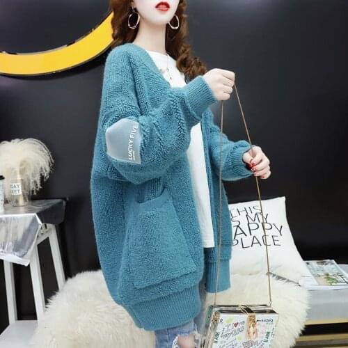 Zipper Labeling 2021 Korean Fashion Loose Spring Autumn Cardigan Mujer Knitted Top All-match Women Clothes Sweaters Coat Female