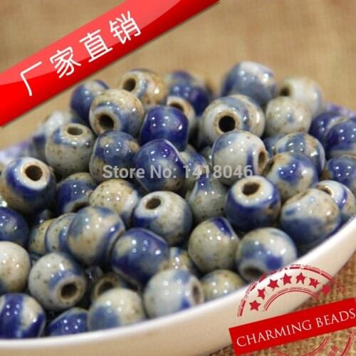 Wholesale Chinoiserie 10/12mm 50pcs Blue Ceramic Ball Beads,Round Spacer Beads Fit Jewelry Diy CY001