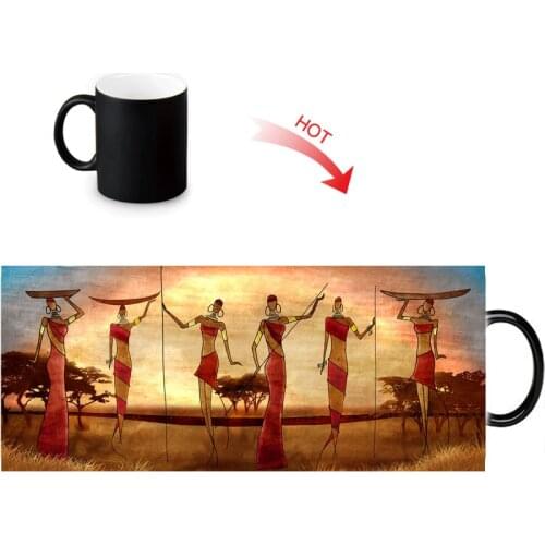 African Woman Color Change Coffee Cup Heat Reveal Sensitive Mug Temperature Sensing Mugs Birthday Gift 350ml