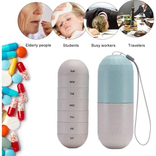 7 Days Pill Medicine Box Weekly Pill Organizer Grain Fiber Pill Box Travel 7 Day Pill Case Waterproof Portable Design
