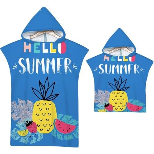 Summer Fruit Print Microfiber Beach Towel Hooded Family Adult Children Surf Poncho Quick Dry Changing Bathrobe Swim Surf Cloak