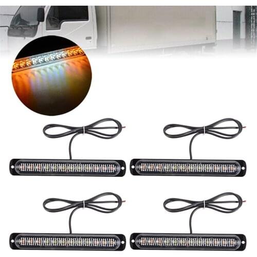 Mayitr 4pcs 12LED Amber White Strobe Light Truck Hazard Beacon Flash Warn Lamp Signal Day-time Running Emergency Lights 12-24V