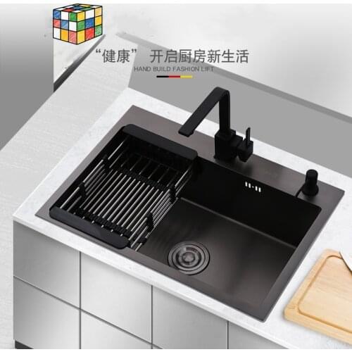 304 Stainless Steel Brushed Drawing Drainer Kitchen Sink Deck Mounted Home Black Undermount Multifunctional Nano Kitchen Sink