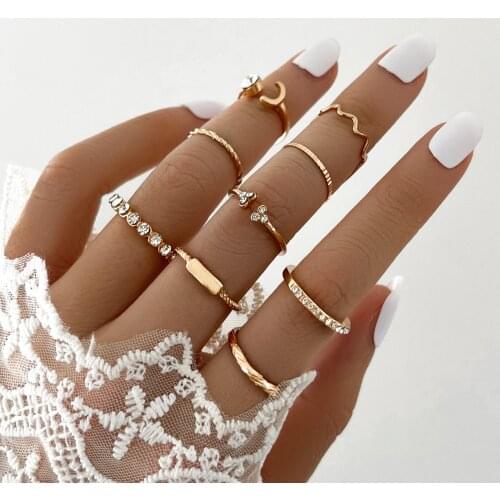 Bohemian Geometric Rings Sets Crystal Star Knuckle Finger Ring Set For Women Fashion Jewelry Прикольные Штучки Vikinger Schmuck