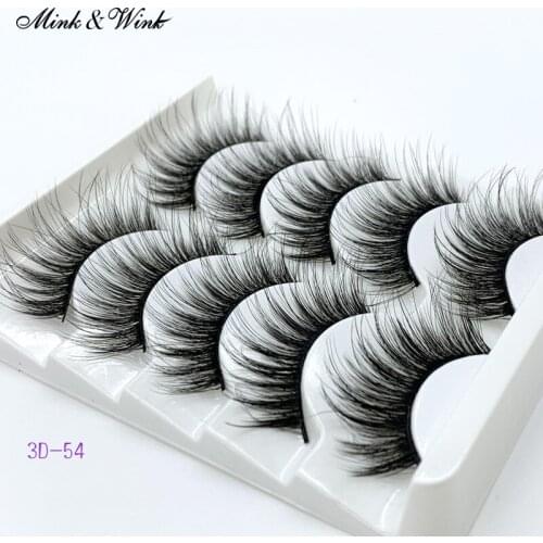 Mink & Wink 5 Pairs Soft and Natural Black False Mink Eyelashes 3D Eyelashes 100% Hand Made with Fast Shipping