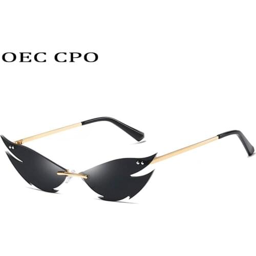 OEC CPO Fashion Rimless Sunglasses Women Brand Designer Metal Cat eye Women Frameless Sunglasses Female Eyewear UV400 O589