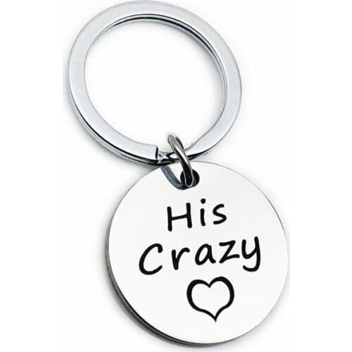 Oeinin Charms Key Chain Man His Crazy Keychain Round Lovers Letter Color Keyring Stainless Steel Pendant Arrtracive Llaveros