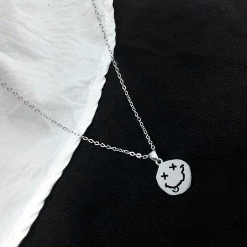 Kpop Smiley Face Necklace Goth Hip Hop Egirl Chain Smile Pendant Necklace For Women Men Girl Neck Chain Gothic Couple streetwear