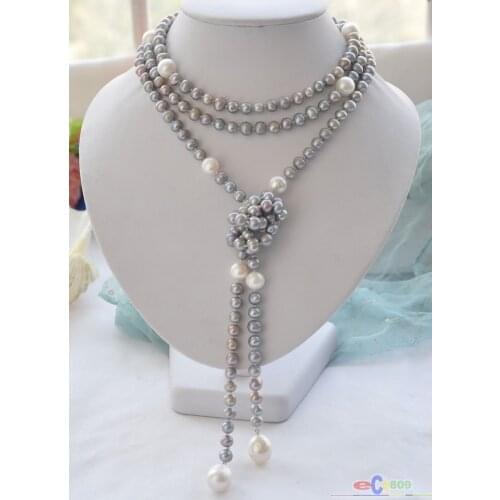 P4001 65" 14mm round white drip freshwater pearl necklace