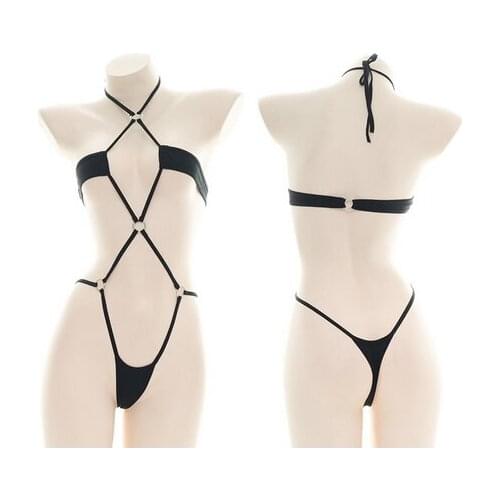 Punk Retro Private Lace-Up Suspenders Jumpsuits Pajamas Suit Sexy Womens Ring Buckles One-Piece Bikini Set Cosplay Cool Girl